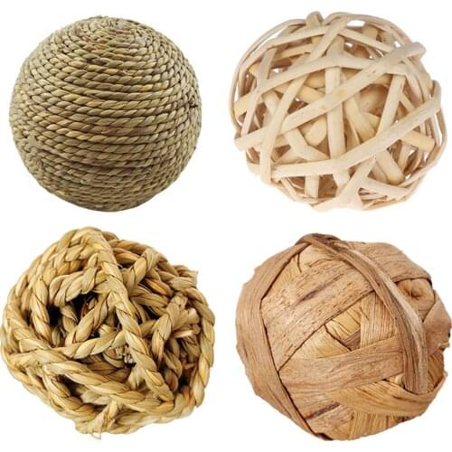 4pcs Hamster Natural Grass Chewing Bite Ball Rabbit Bird Parrot Small Animals Molar Teeth Clean Grinding Play Hand Knitted Balls