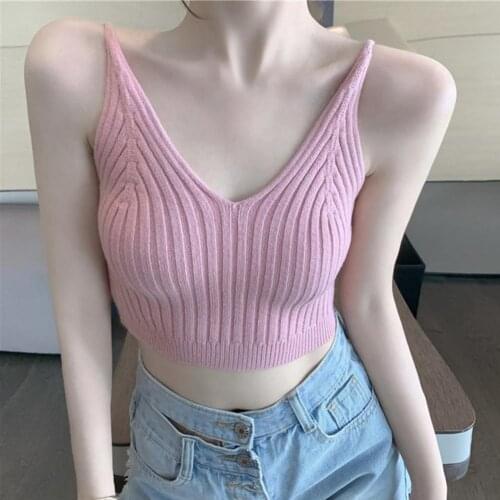 Sling Knitted Sleeveless V-neck Ribbed Women Basic Top Vest Streetwear for Daily Life tops for women summer One Size