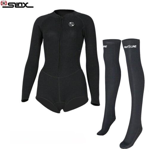 SLINX Womens 2mm Bikini wetsuit with Front Zipper Elastic Diving suits Stockings Cut Springsuit long sleeve swimming Swimwear