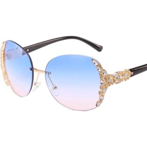 New Fashion Diamond-encrusted Sunglasses Women Luxury Brand Designer Bling Sun Glasses Vintage Large-frame Eyewear Oculos De Sol