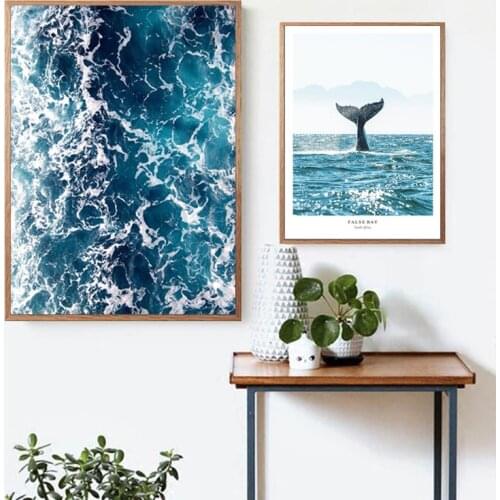 Modern Seascape Ocean Waves Canvas Painting Whale Tail Posters and Prints Wall Art Pictures for Living Room Home Decor