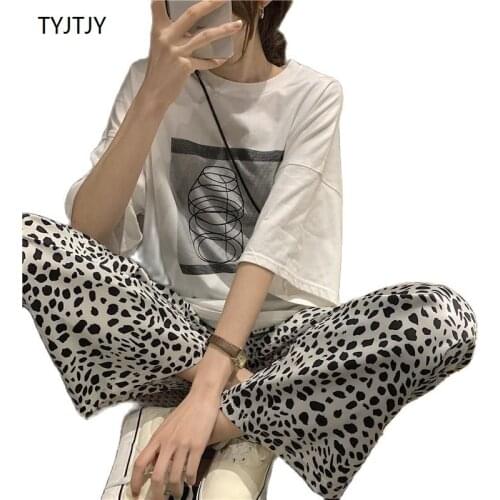 Tracksuit Women Summer 2021 New retro high waist wide leg mopping pants leopard casual pants Female two piece set Women