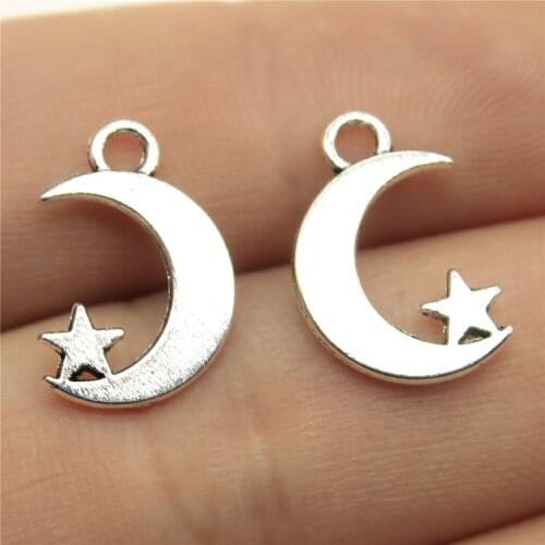 WYSIWYG 40pcs 17x11mm 3 Colors Antique Gold Color Antique Silver Color Antique Bronze Color Crescent Moon And Star Charm