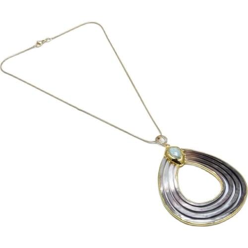 GuaiGuai Jewelry Natural Teardrop Black Sea Shell Gold Color Plated Amazonite Beads CZ Pave Pendant Necklace Handmade For Women