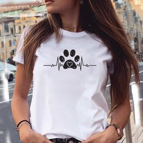 Women T-shirts Love Sweet Dog Paw Cartoon Trend Animal Pet 90s Summer Graphic Print Female Stylish T Top Shirt Girl Tee T-Shirt