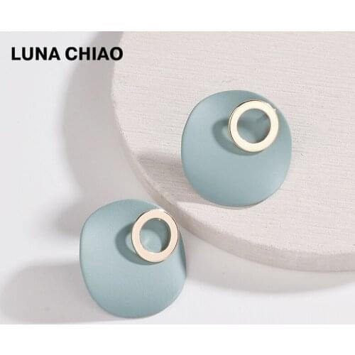 LUNA CHIAO 2018 Stylish Front Back Round Disc Earrings Colored Big Round Stud Earrings for Women