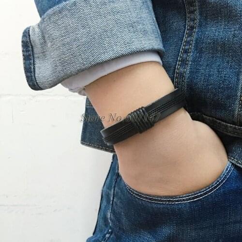 ZotatBele Handmade 6pcs Bangle pulseira masculina Wrap Black Retro Genuine Leather Bracelet Men with Braided Rope bracelet PT26