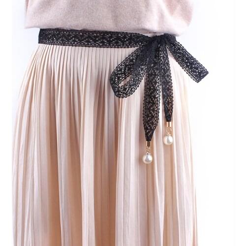 1PC Lace Hollow Girdle Pearl Belt Rope Dresses Tassel Waistband Belt