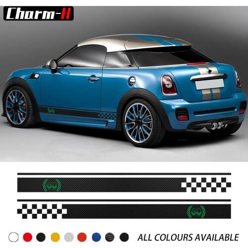 2pcs Checkered Flag 60 years Car Door Side Skirt Stripes Sticker Decal For MINI R50 R52 R53 R55 R56 R57 R58 R59 R60 R61 Cooper