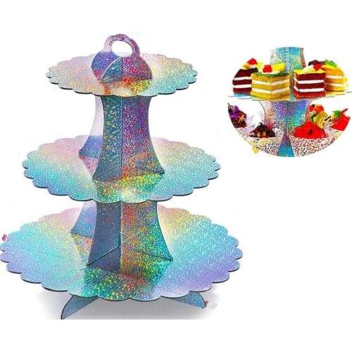 3-Layer Circular Rainbow Cake Stand Cardboard Dessert Stand Suitable for Party Baby Shower Birthday Wedding Party Supplies