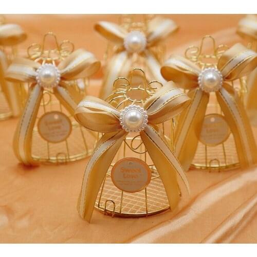 36pcs Golden Bird Cage Wedding Party Gift Box Metal Candy Chocolate Wedding Party Decoration,European wedding products