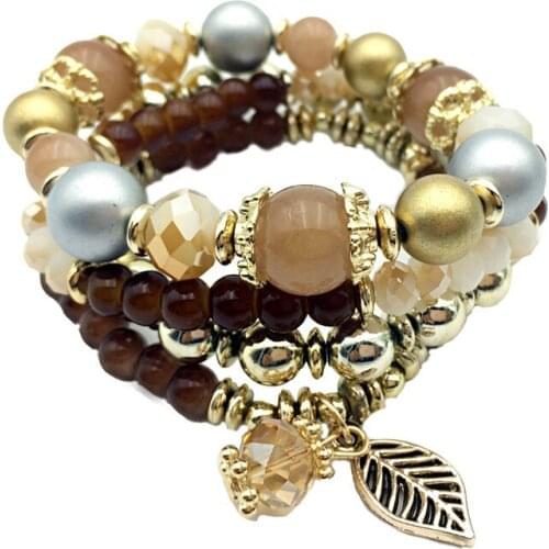 4pcs/set Designer Fashion Multilayer Crystal Beads Leave Tassel Bracelets & Bangles Pulseras Mujer Jewelry for Women Gift