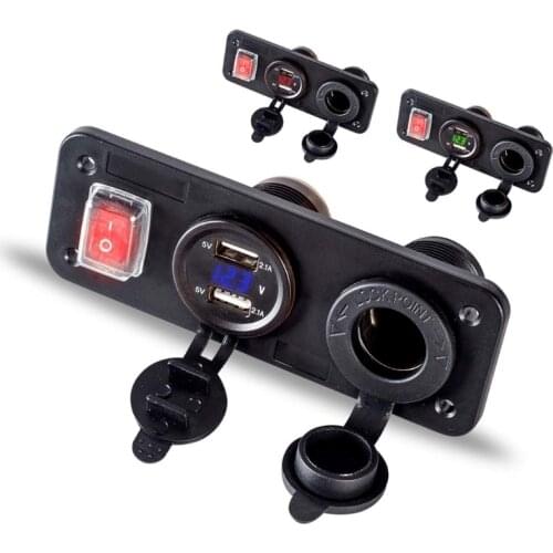 Car Boat Truck 12V 24V 2 USB Charger Voltmeter Switch Cigarette Lighter Socket