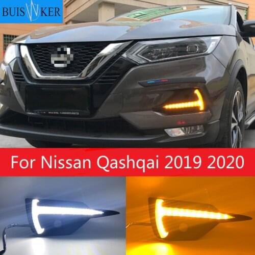 1Set Car LED Daytime Running Light For Nissan Qashqai 2019 2020 Dynamic Turn Yellow Signal DRL Fog Lamp
