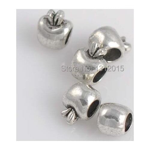 Free Shipping!DIY 50PCs Antique Silver Metal Alloy Apples Spacers Charm Beads Fit Bracelet 10x8mm YTC0026