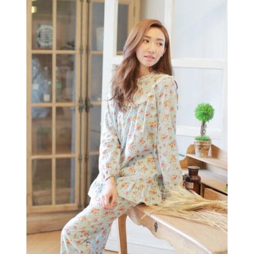 Free Shipping 2015 New Autumn Womens Floral Corduroy Pajamas Pants Set Pastorable Sleepwear Home Cloth pijamas femininos verao