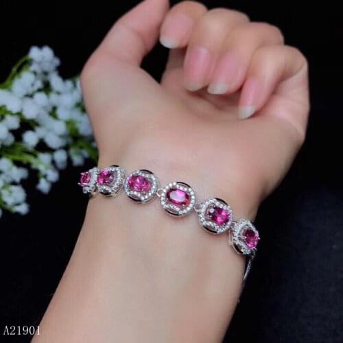KJJEAXCMY boutique jewelry 925 pure silver inlaid natural Pink Topaz Bracelet support detection