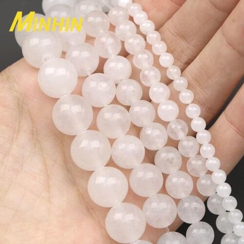 MINHIN Natural Stone Beads White Chalcedony Jades Loose Beads For Jewelry Making 4/6/8/10/12MM Spacer Beads DIY Accessories