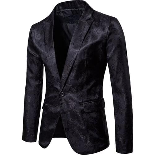 Black Paisley Blazer Men 2021 Brand Slim Fit One Button Blazer Mens Party Business Wedding Blazer Jacket Stage Costume Homme 3XL