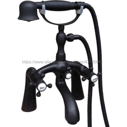 Black Oil Rubbed Brass Bathtub Mixer Faucet Dual Handle Bath Shower Set with Hand Shower Swivel Tub Spout Ntf511