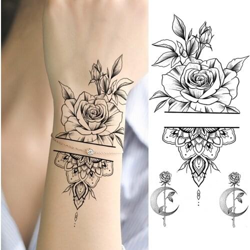 Henna Flower Bracelet Temporary Tattoos Sticker For Women Girl Body Art Wrist Hands Tattoos Decal Fake Jewelry Waterproof Tatoos