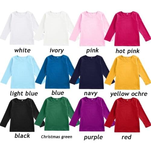 Children Clothes Blanks Tshirts Long Sleeve Plain Multi-Color Tops Unisex White Shirts For Boy And Girls