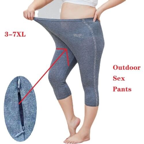Extra-large Size Leggings Lady Summer Open Outdoor Love Pants Modale Seven-point Pants Pounds Plus Fat To Increase Loose 7XL