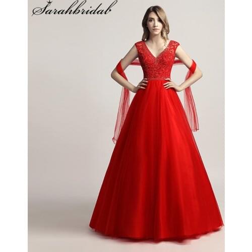 Elegant Evening Dresses V Neck A Line Sleeveless Empire Party Gown Sequins Beading Backless Floor Length Robe De Soiree LX426