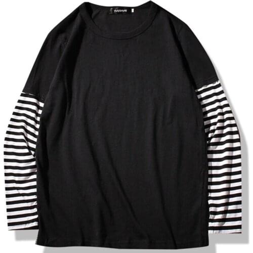 Hip Hop Long Sleeve T-shirts Men O-neck Striped Patchwork T Shirt Men Fashion Casual Comfortable T Shirts Men Spring Autumn