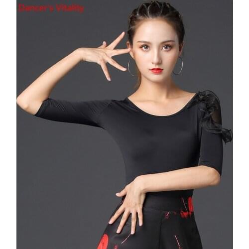 Latin Dance National Standard Dancewear Elegant Round Neck Top Practice Clothes Female Adult Modern Dancing Performance Shirt