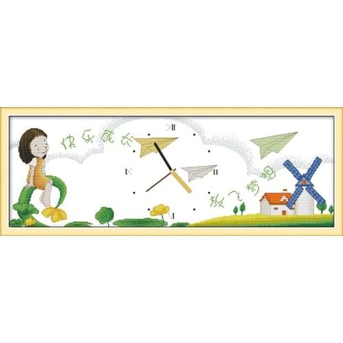 Grow up healthily cross stitch kit 14ct 11ct count print canvas wall clock stitching embroidery DIY handmade needlework