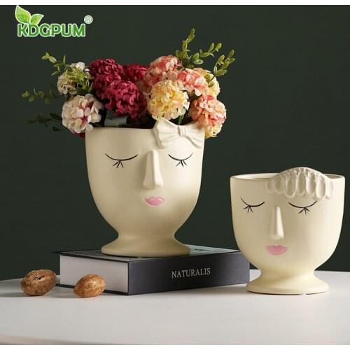 Modern Handmade Ceramic Vase Creative Face Art Dried Flower Flower Nordic Ins Moran Side Crafts Home Decoration Ornaments