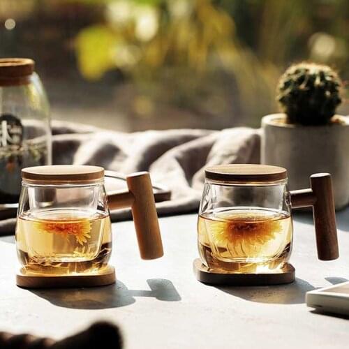 Creative Coffee Cup Separation Filter Tea Cup Transparent Wooden Base With Cover Whiskey Glass Wine Water Bottle Drinkware Mug