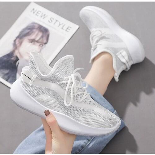 White Flywire Mesh Sneakers 2021 Women Sports Shoes Lace-Up Beginner Rubber Mesh Round Cross Straps Flat Sneakers Running Shoes
