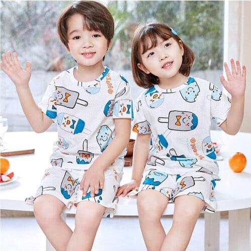 Summer Kids Pyjamas Sets Cartoon Ice Cream Short Sleeve Pajamas Baby Girls and Boys Pajama Sets Childrens Night Suits