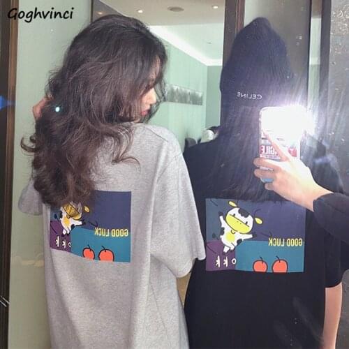 Summer Short Sleeve T-shirts Women Cartoon Harajuku Friends Baggy Comfy Tees Ulzzang BF Couples Casual Cotton Tops Chic Outwear