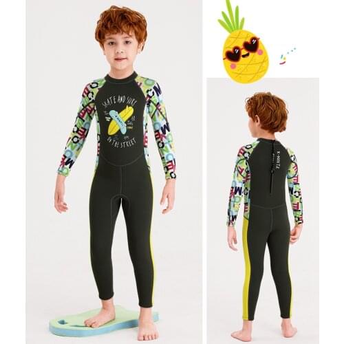 2.5mm Neoprene Wetsuit One-piece Swimwear Full Length Swimsuit Surfing Beach Swimming Suit Long Sleeve Jumpsuit for Kids