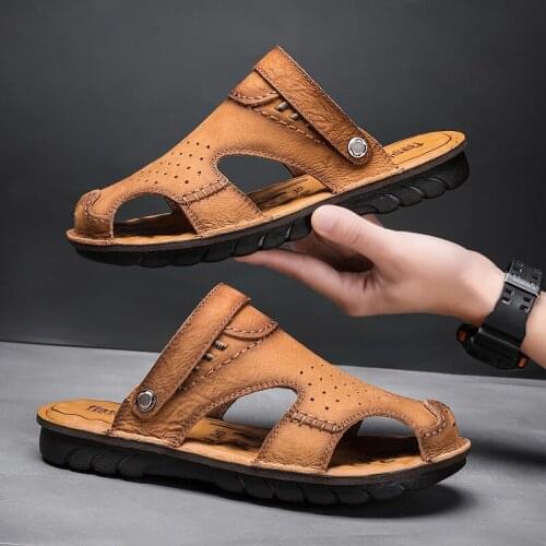 New Men Casual Shoes Genuine Leather Comfortable Breathable Roman Outdoor Beach Slippers Sandals Man Hombre Sapato Masculino