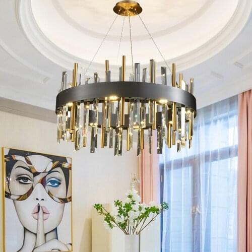 New modern crystal chandelier for living room round led cristal light lustre bedroom decor gold/black hanging lighting fixtures