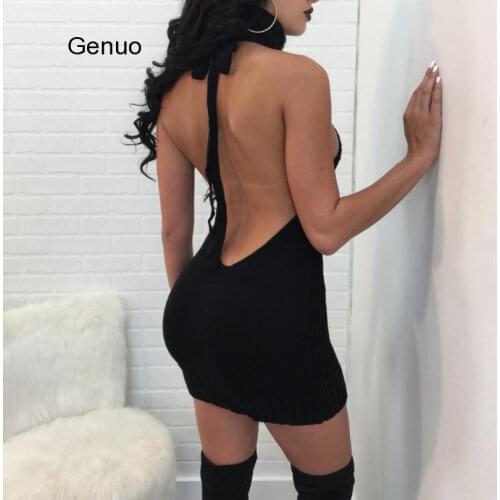 New Arrival Women Sexy Backless Sleeveless Turtleneck Pullover Knit Sweater Cosplay Dress