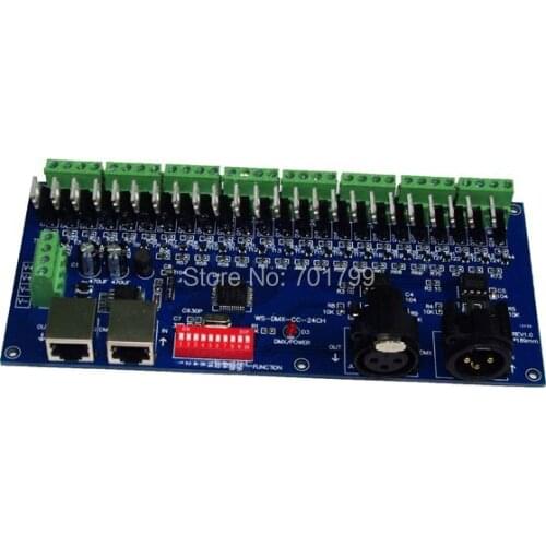 Common cathode DMX constant voltage decoder;DC12-24V input;24CH*1A output(R+G+B+V-)