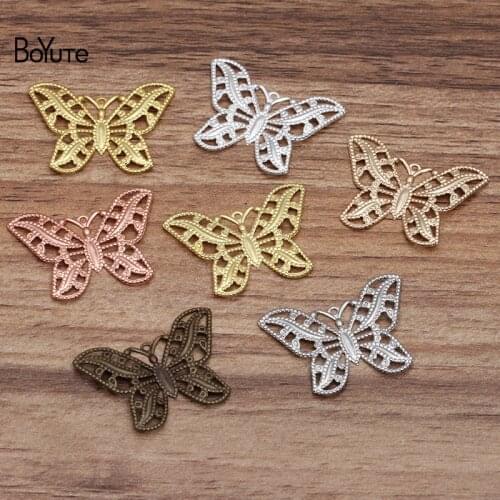 BoYuTe Wholesale (100 Pieces/Lot) 22*30MM Metal Brass Filigree Butterfly Charms for Jewelry Making