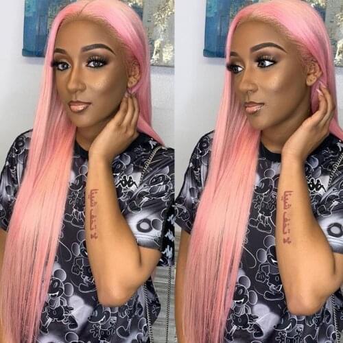 26Inches Soft Pink Synthetic Hair Lace Front Wigs for White Women Silky Straight Daily Use Glueless High Temperature Fiber Wigs