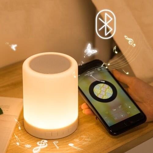 Portable Rechargeable LED Bedside Table Lamps With Bluetooth Speaker Touch Night Light Bedroom Music Touch Lamp Alarm Clock