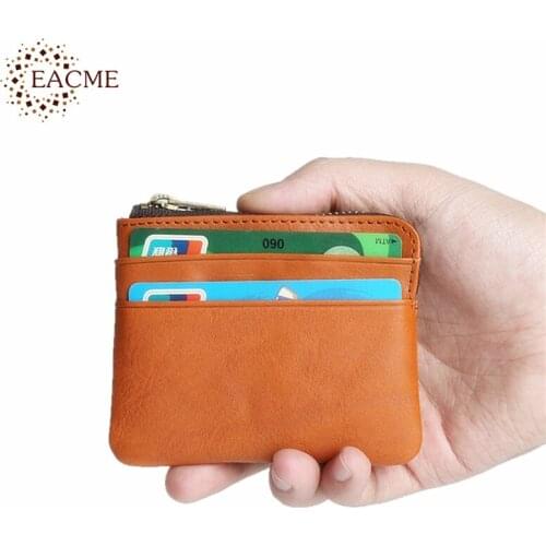 Portable Card Pack Small Credit Card Holder Genuine Leather Thin Card Wallet Men Card Bag Cash Coin Purse