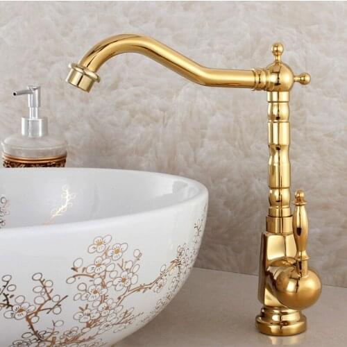 Luxury Gold Brass Kitchen Faucets 360 Swivel Bathroom Basin Sink Mixer Tap Hot &Cold Water Faucet