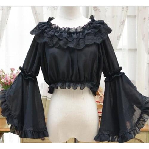 Retro Victorian Chiffon Blouse Long Flare Sleeve Ruffled Lolita Shirt B299