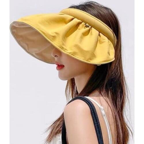 SummerEmpty Top Panama Womens Cap Headband Sun Hat Korean Popular Beach Bucket Hat Off White