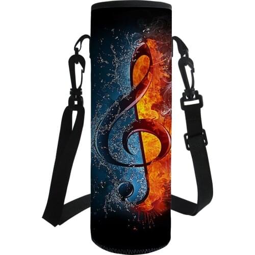 HUGSIDEA Music Note Water Bottle Bag Big Water Bottle Sleeve Neoprene Cover Portable Bottle Holder Adjust Strap for 1000ml