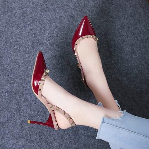 Women Spring Heel Shoes Fashion studded ankle buckle Sexy stiletto solid tip Skin-friendly non-slip elegant dating shoes U22-96